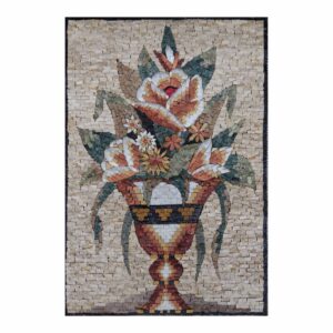 Beautiful Multicoloured Flowers Vase Marble Stone Mosaic Art