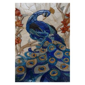 Blue Peafowl Marble Stone Mosaic Art