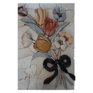Bright charming multicolored flowers bundle marble, stone mosaic art