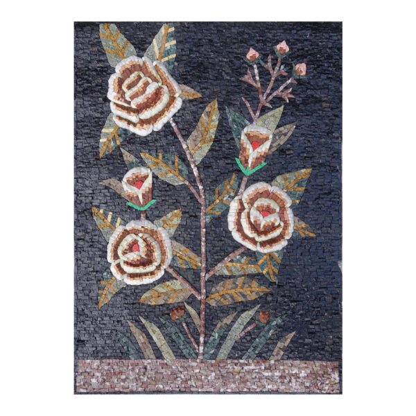 Bright Flowers Branch Marble Stone Mosaic Art