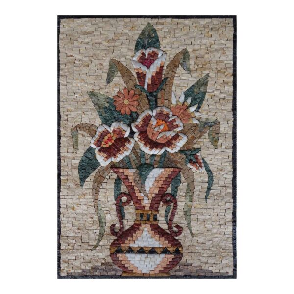 Amphora Multicoloured Flower Smooth Vase Marble Stone Mosaic Art