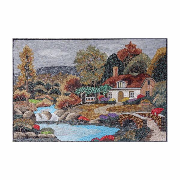 Colourful Countryside House Marble Stone Mosaic Art