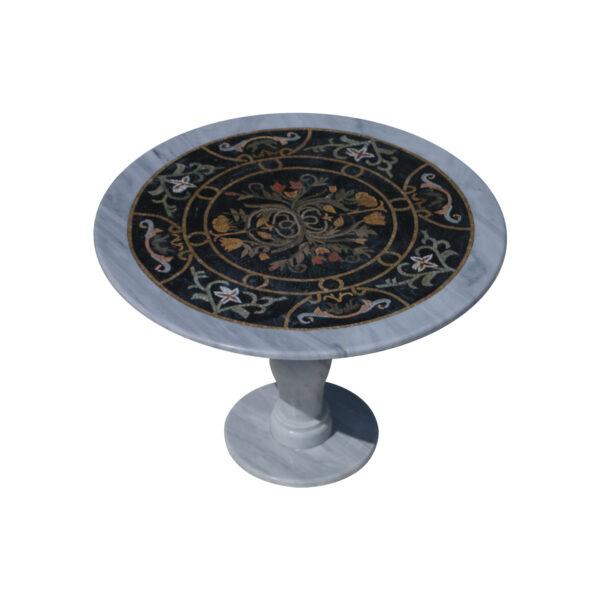 Flowering overlapping glazed polished marble mosaic circular table
