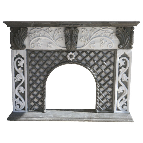 Black Basalt and Marble Fireplace