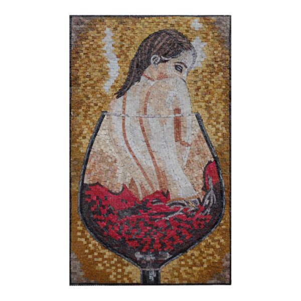 Naked and Drowning in Wine Marble Stone Mosaic Art