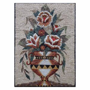 Large Multicoloured Flowers Vase Marble Stone Mosaic Art