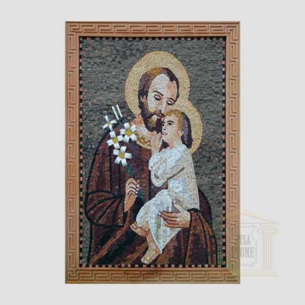 Joseph & Baby Jesus Christ Marble Stone Mosaic Art