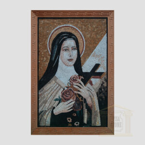 Virgin Mary Carrying the World Cross Marble Stone Mosaic Art