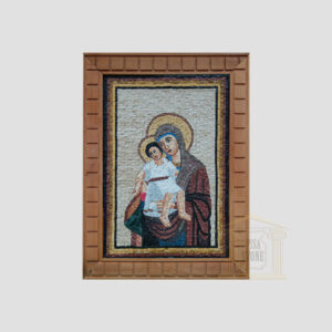 Virgin Mary and Baby Jesus in White Marble Stone Mosaic Art