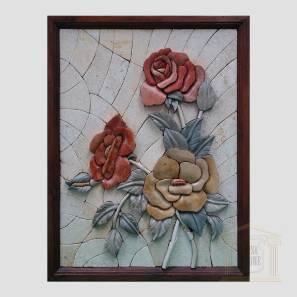 3D Flowers, White background Marble Stone Mosaic