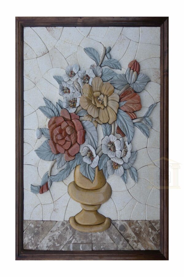 3D Marble Flower Vase Mosaic Art