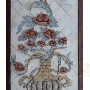 Red Rosa Damascena Bouquet in a Royal Vase 3D Mosaic Art