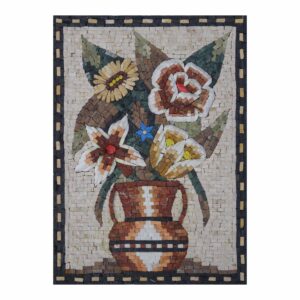 Multicoloured Flowers in a Vase Marble Stone Mosaic Art