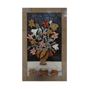 Multicoloured Flowers, Dark background Marble Stone Mosaic Art