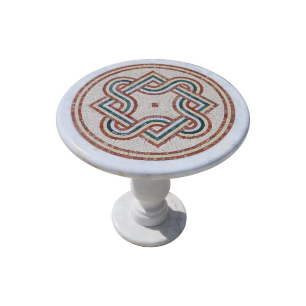 Overlapping geometric glazed polished marble mosaic circular table