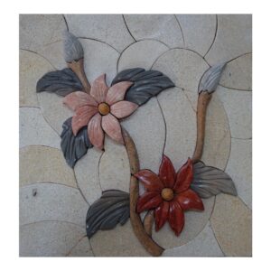 Pretty Multicolored Flowers Branch Marble Stone Mosaic Art