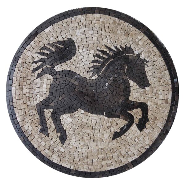 Black Horse Marble Stone Mosaic Art