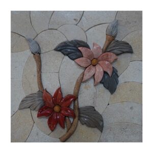 Red and Pink Flowers Marble Stone Mosaic Art