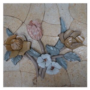 Side By Side Flowers (Left) Marble Stone Mosaic Art