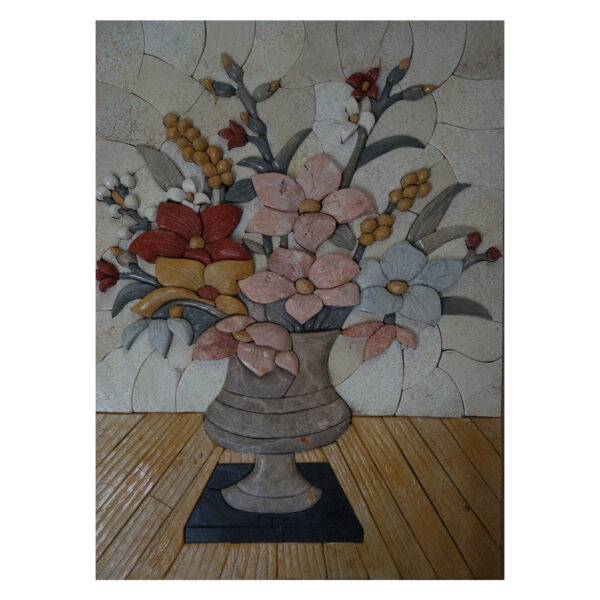 Vase On Black Mat Marble Stone Mosaic Art