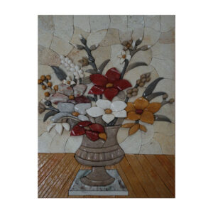 Vase On White Mat Marble Stone Mosaic Art