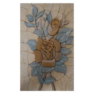 Yellow Flower and Blue Leaves Marble Stone Mosaic Art