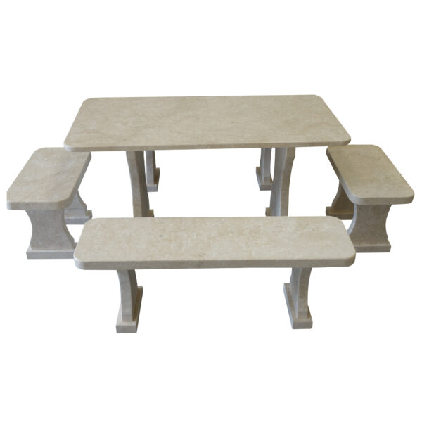 Garden White Stone Table and set of benches TA-003 2