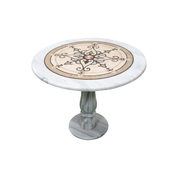 Spicate flourished marble mosaic circular table TA-009
