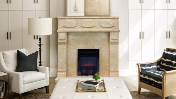 Modern Light Limestone Fireplace Surround